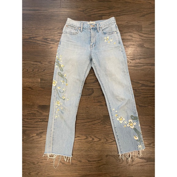 Madewell The Perfect Vintage Jean Yellow White Floral Embroidered 24 - Picture 2 of 6